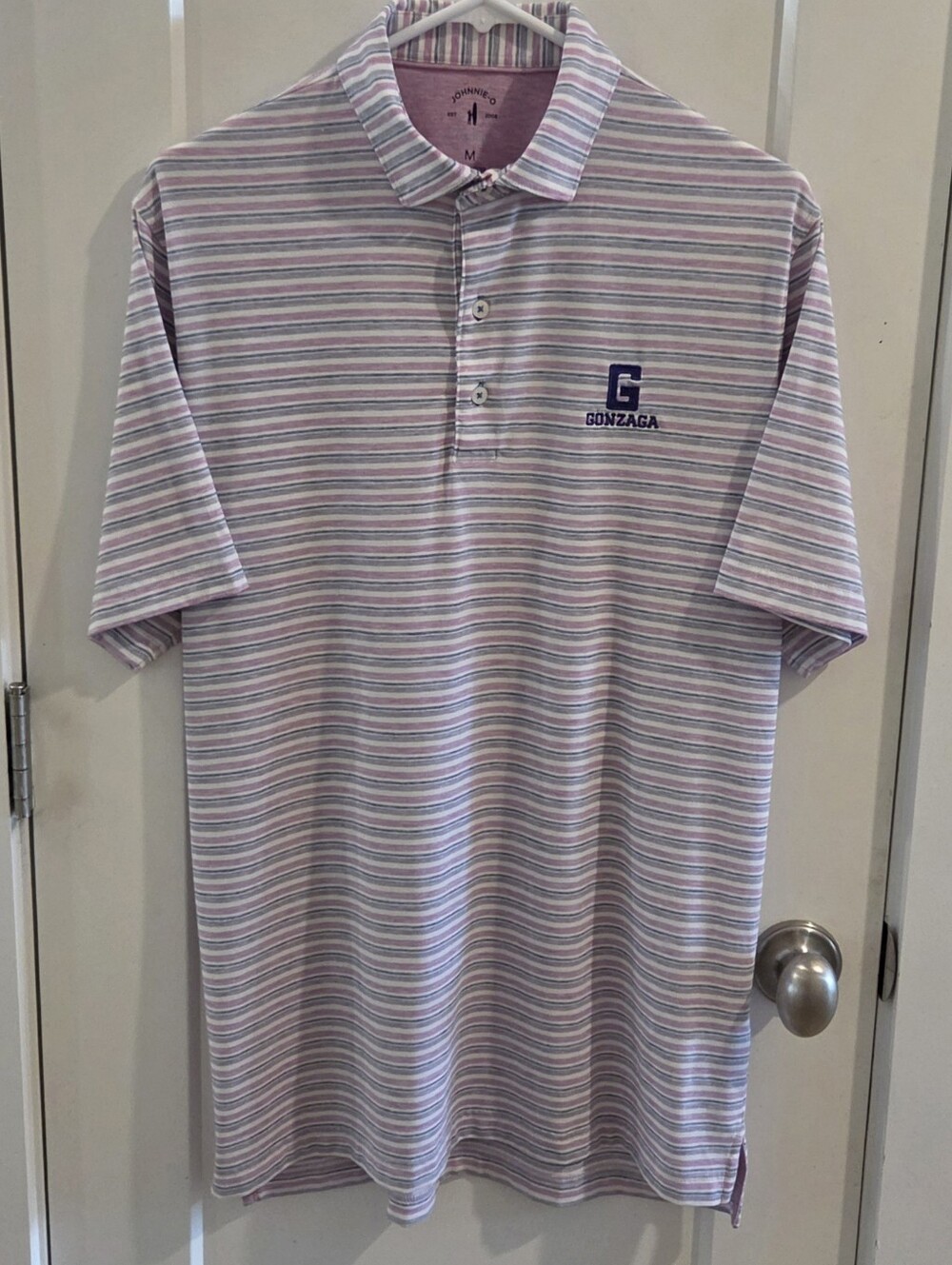 Johnnie-o Top Shelf Gonzaga Bulldogs Polo Shirt Size Medium - Pink & Blue Stripe
